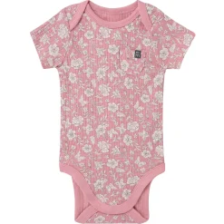 4-Piece Baby Girls Pink Flower Short Sleeve Bodysuits and Shorts Set