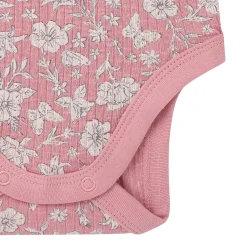 4-Piece Baby Girls Pink Flower Short Sleeve Bodysuits and Shorts Set