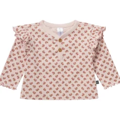 4-Piece Baby Girls Pink Petite Ditsy Henley Ruffle Tops and Pants Set