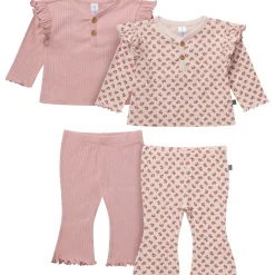 4-Piece Baby Girls Pink Petite Ditsy Henley Ruffle Tops and Pants Set