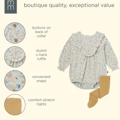 2-Piece Baby Girls Tiny Floral Bubble Romper and Tights