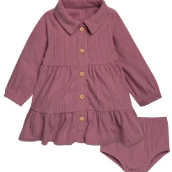 2-Piece Baby Girls Wine Corduroy Dress Set