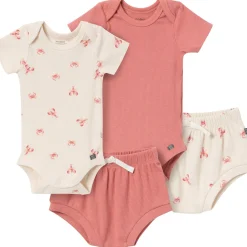 4-Piece Baby Neutral Beige Lobster Short Sleeve Bodysuits and Shorts Set