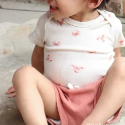 4-Piece Baby Neutral Beige Lobster Short Sleeve Bodysuits and Shorts Set