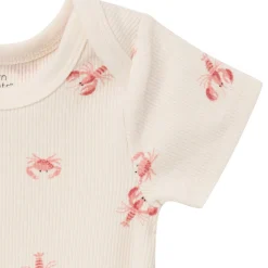 4-Piece Baby Neutral Beige Lobster Short Sleeve Bodysuits and Shorts Set