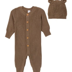 2-Piece Baby Neutral Brown Sweater Romper & Hat Set