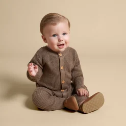 2-Piece Baby Neutral Brown Sweater Romper & Hat Set