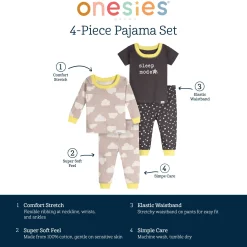 4-Piece Baby Neutral Clouds Pajamas Sets