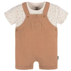 2-Piece Baby Neutral Dots Cotton Gauze Overall Romper and T-Shirt Set