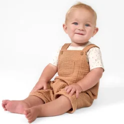 2-Piece Baby Neutral Dots Cotton Gauze Overall Romper and T-Shirt Set