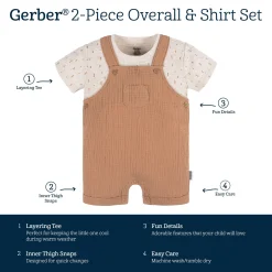2-Piece Baby Neutral Dots Cotton Gauze Overall Romper and T-Shirt Set