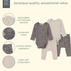 4-Piece Baby Neutral Gray Viscose Bodysuits and Pants Set