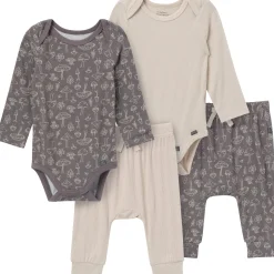 4-Piece Baby Neutral Gray Viscose Bodysuits and Pants Set