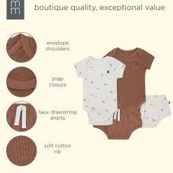 4-Piece Baby Neutral Horse Barn Short Sleeve Bodysuits and Shorts Set