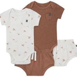 4-Piece Baby Neutral Horse Barn Short Sleeve Bodysuits and Shorts Set