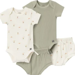 4-Piece Baby Neutral Ivory Mini Island Short Sleeve Bodysuits and Shorts Set