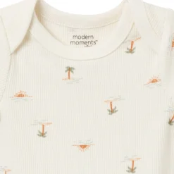 4-Piece Baby Neutral Ivory Mini Island Short Sleeve Bodysuits and Shorts Set