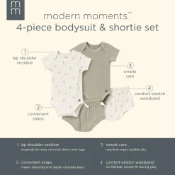 4-Piece Baby Neutral Ivory Mini Island Short Sleeve Bodysuits and Shorts Set