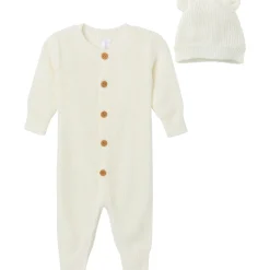 2-Piece Baby Neutral Ivory Sweater Romper & Hat Set