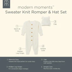 2-Piece Baby Neutral Ivory Sweater Romper & Hat Set