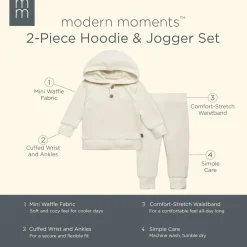 2-Piece Baby Neutral Ivory Waffle Hoodie and Pant Set