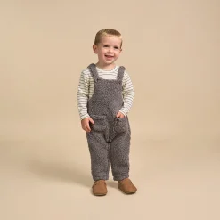 2-Piece Baby Neutral Medium Gray Microplush Overalls