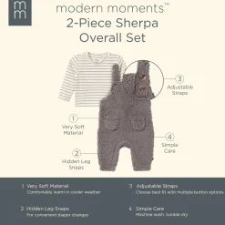 2-Piece Baby Neutral Medium Gray Microplush Overalls