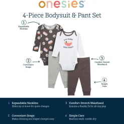 4-Piece Baby Neutral Miso Happy Onesies® Bodysuits and Pants