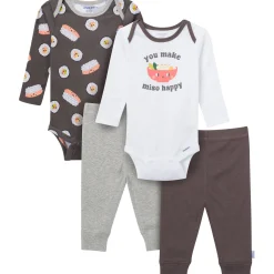 4-Piece Baby Neutral Miso Happy Onesies® Bodysuits and Pants