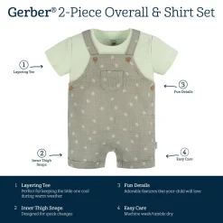 2-Piece Baby Neutral Palms Cotton Gauze Overall Romper and T-Shirt Set
