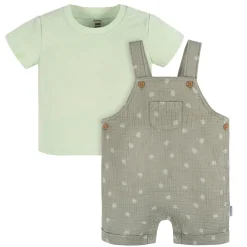 2-Piece Baby Neutral Palms Cotton Gauze Overall Romper and T-Shirt Set