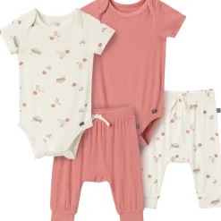 4-Piece Baby Neutral Pasta Dinner Bodysuits and Pants Viscose Set