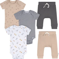 5-Piece Baby Neutral Safari Bodysuits & Pants Set