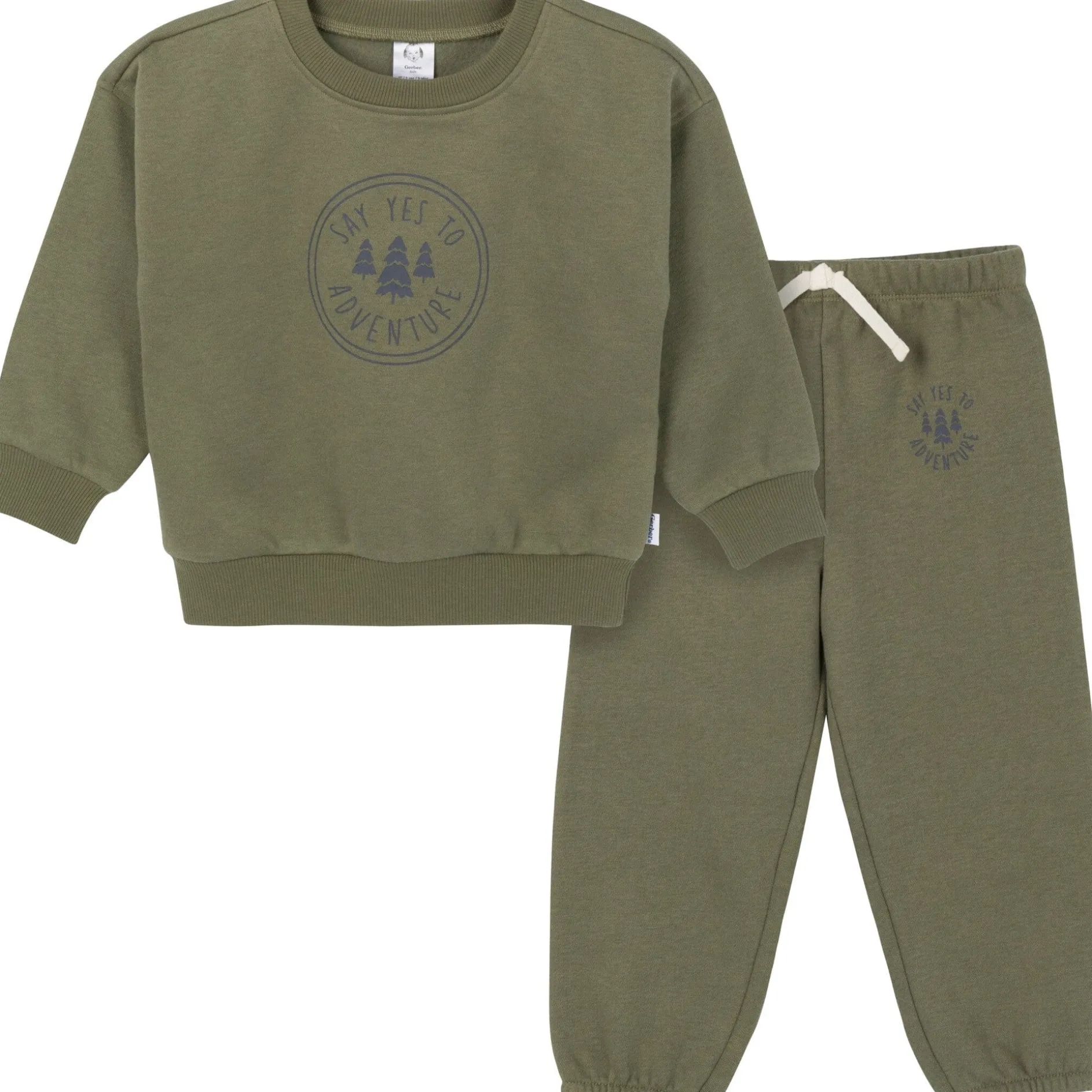 2-Piece Baby & Toddler Boys Olive Adventure Sweatshirt & Pant Set
