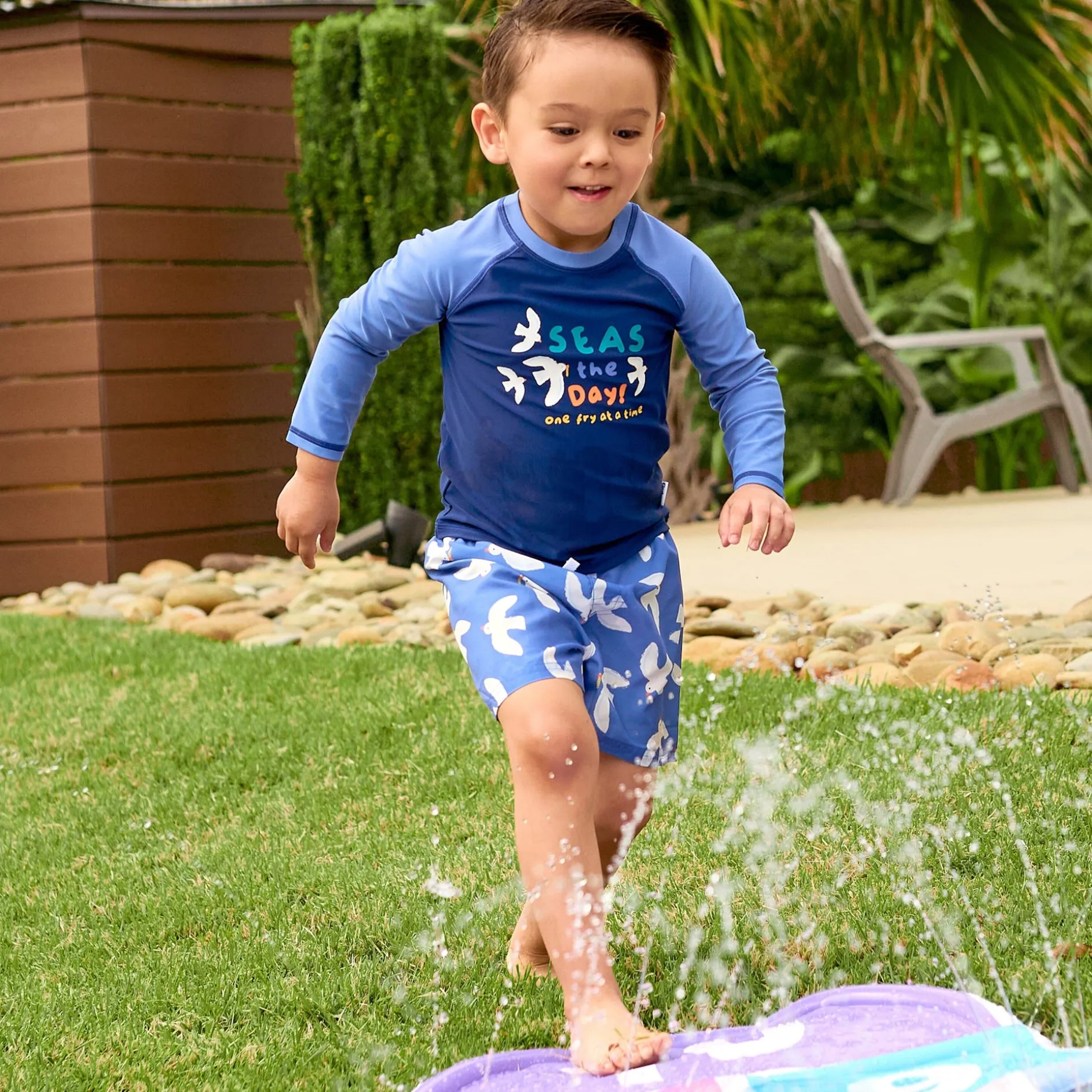 2-Piece Baby & Toddler Boys UPF 50+ Seagulls Rash Guard & Swim Trunks Set