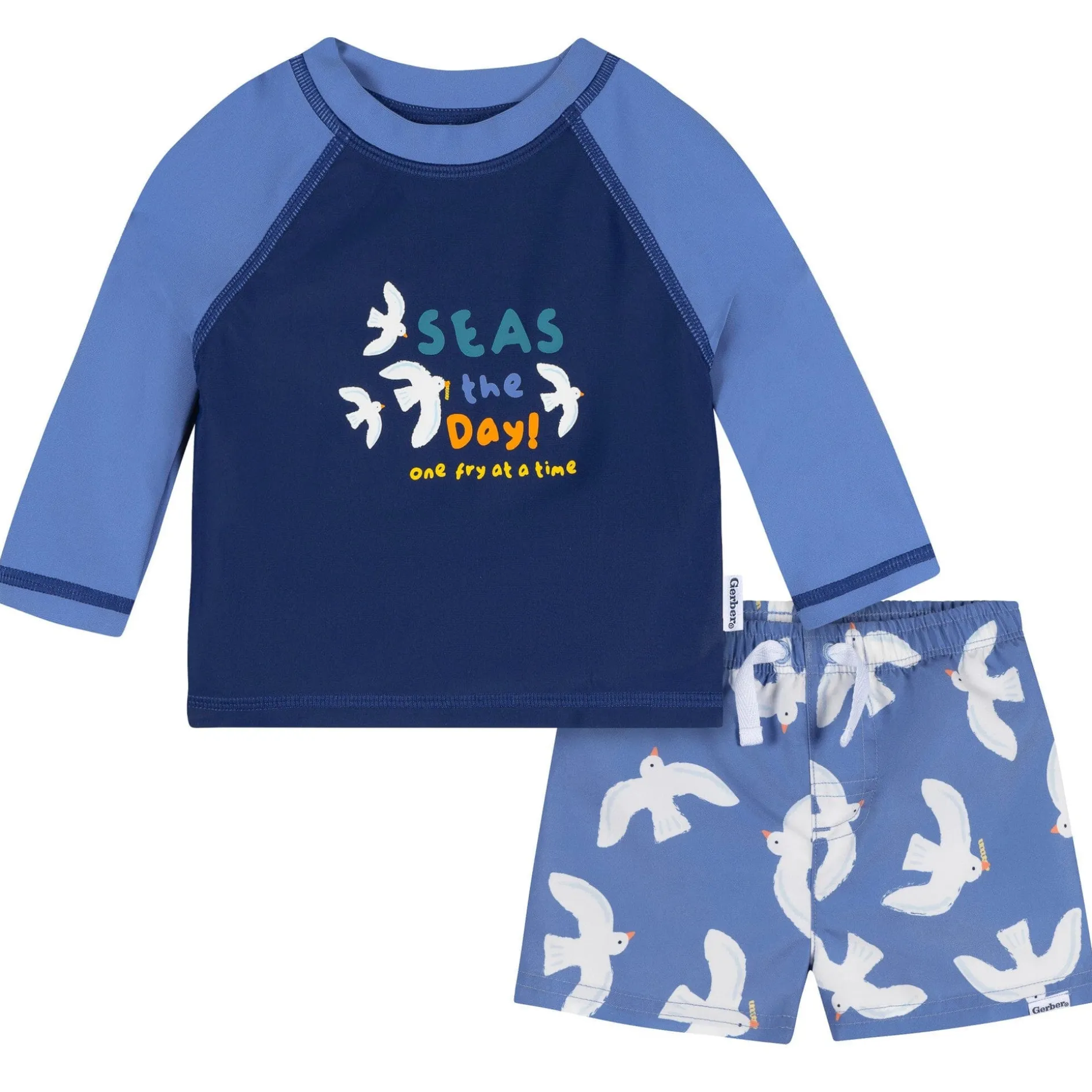 2-Piece Baby & Toddler Boys UPF 50+ Seagulls Rash Guard & Swim Trunks Set