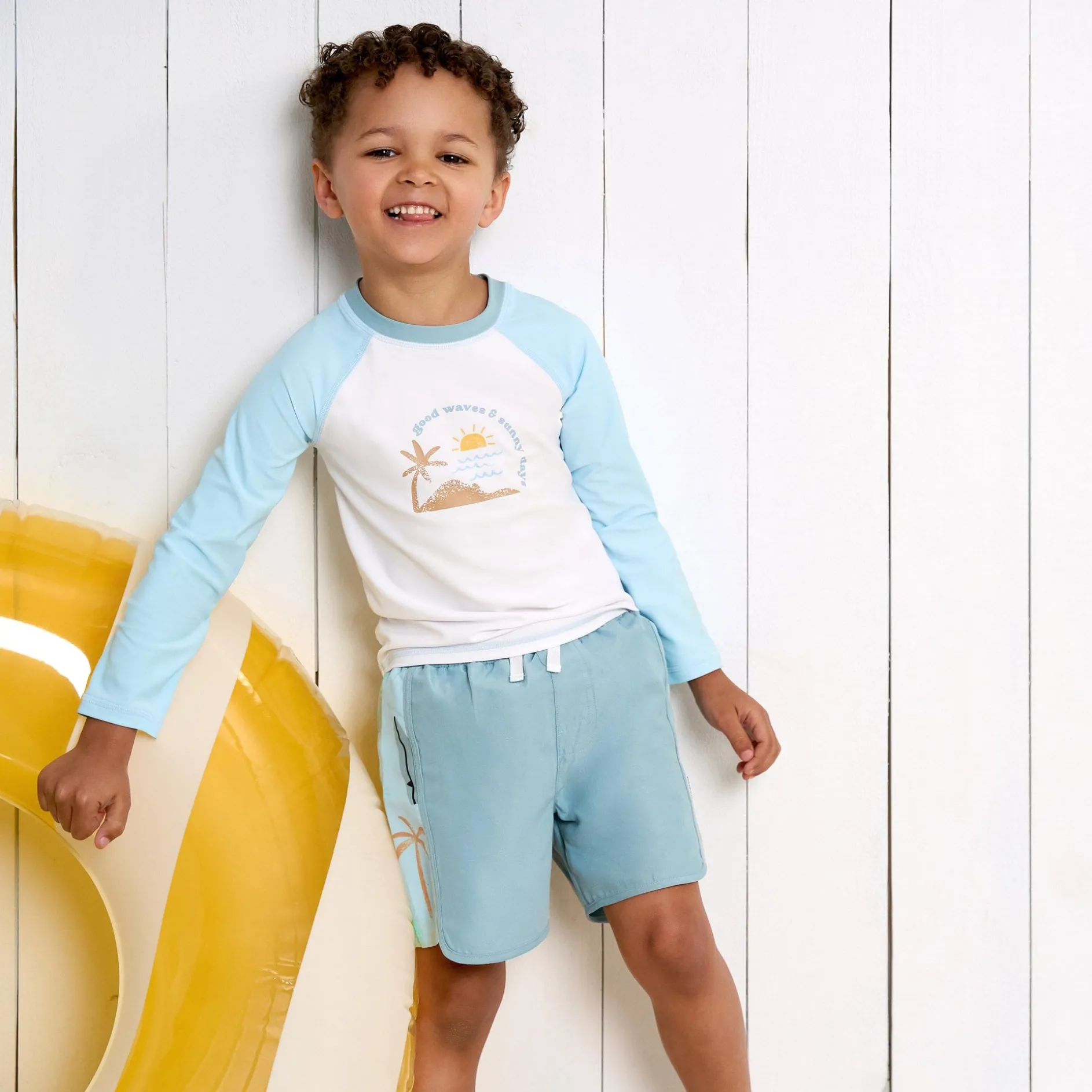 2-Piece Baby & Toddler Boys UPF 50+ Surf Rash Guard & Swim Trunks Set