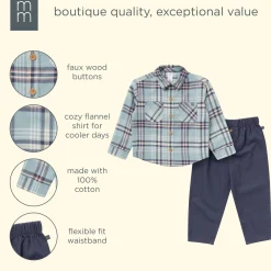 2-Piece Boys Blue Plaid Shirt and Pant Set