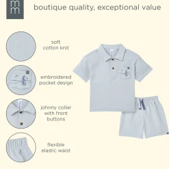 2-Piece Boys Blue Sailboat Polo Shirt and Shorts Set