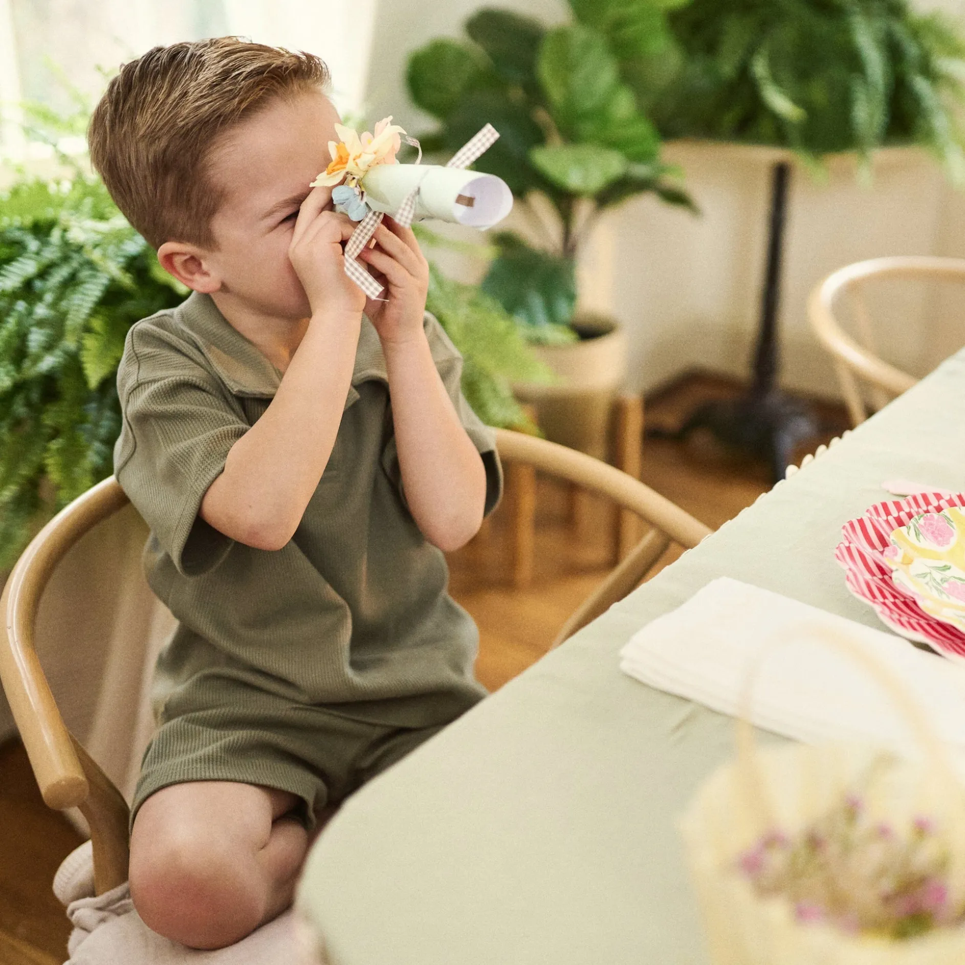 2-Piece Boys Muted Olive Johnny Collar Shirt and Shorts Set