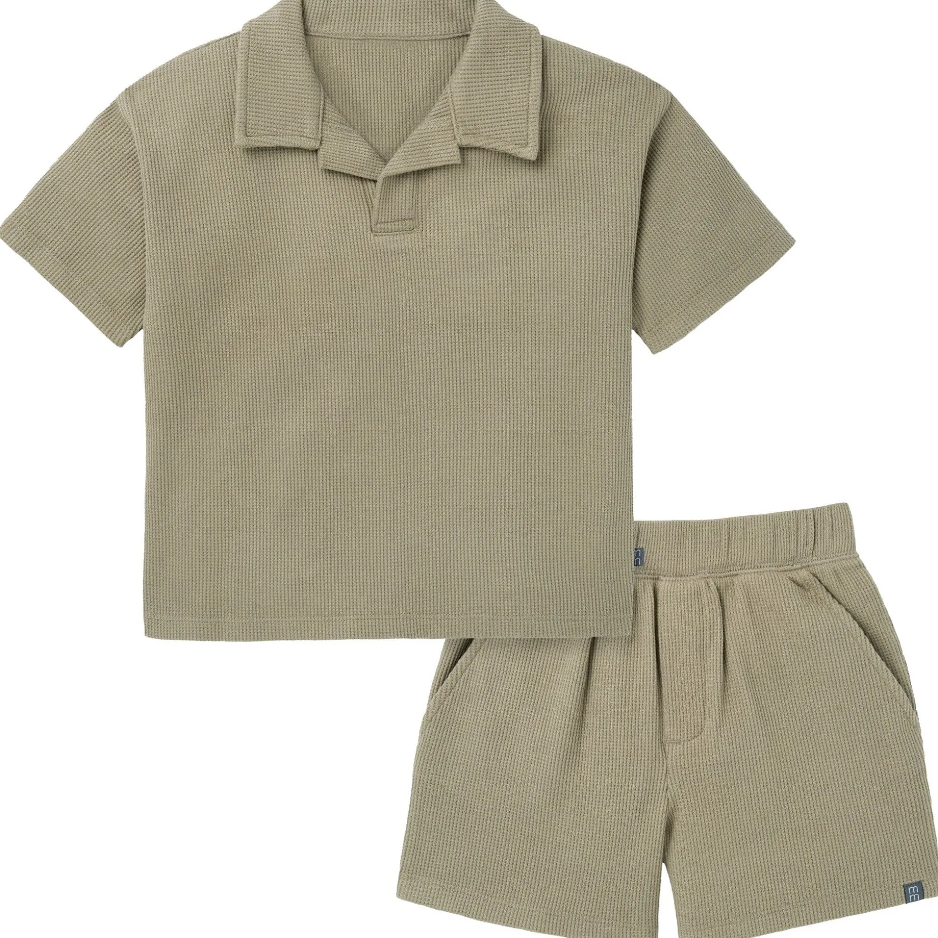 2-Piece Boys Muted Olive Johnny Collar Shirt and Shorts Set