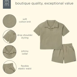 2-Piece Boys Muted Olive Johnny Collar Shirt and Shorts Set