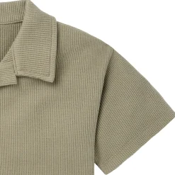 2-Piece Boys Muted Olive Johnny Collar Shirt and Shorts Set