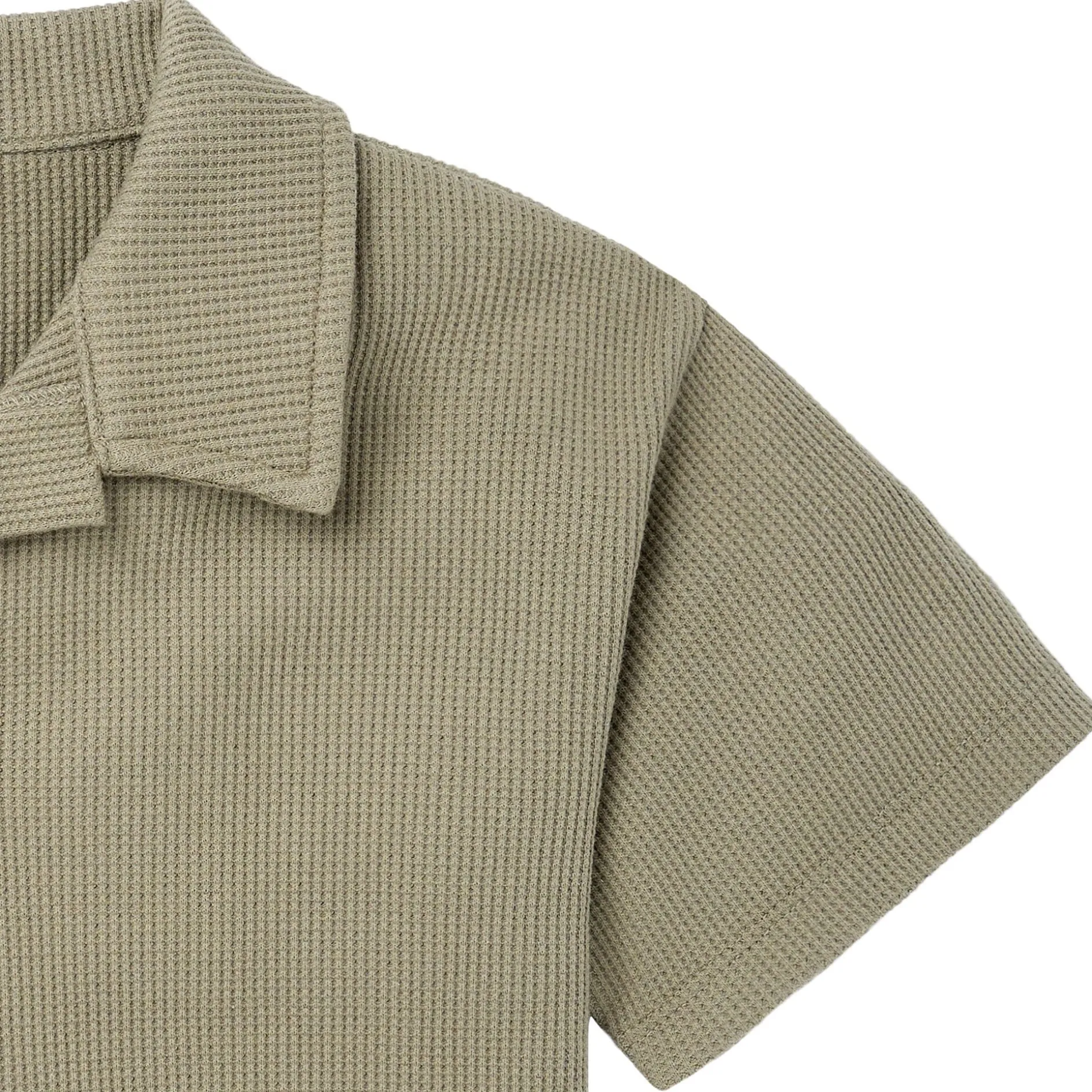 2-Piece Boys Muted Olive Johnny Collar Shirt and Shorts Set