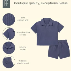 2-Piece Boys Odyssey Gray Johnny Collar Shirt and Shorts Set