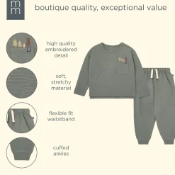 2-Piece Boys Olive Green Trees Long Sleeve T-Shirt and Jogger Set