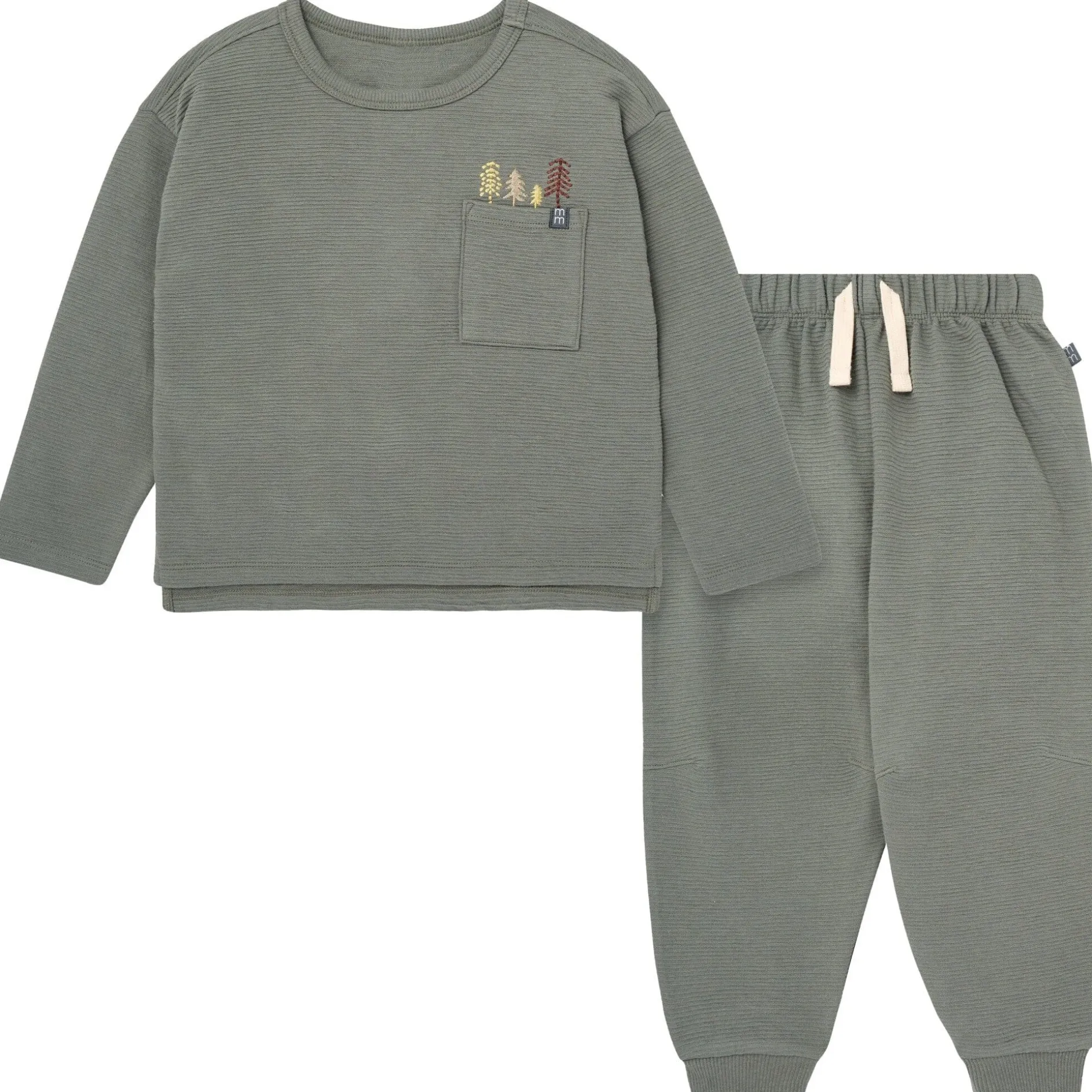 2-Piece Boys Olive Green Trees Long Sleeve T-Shirt and Jogger Set