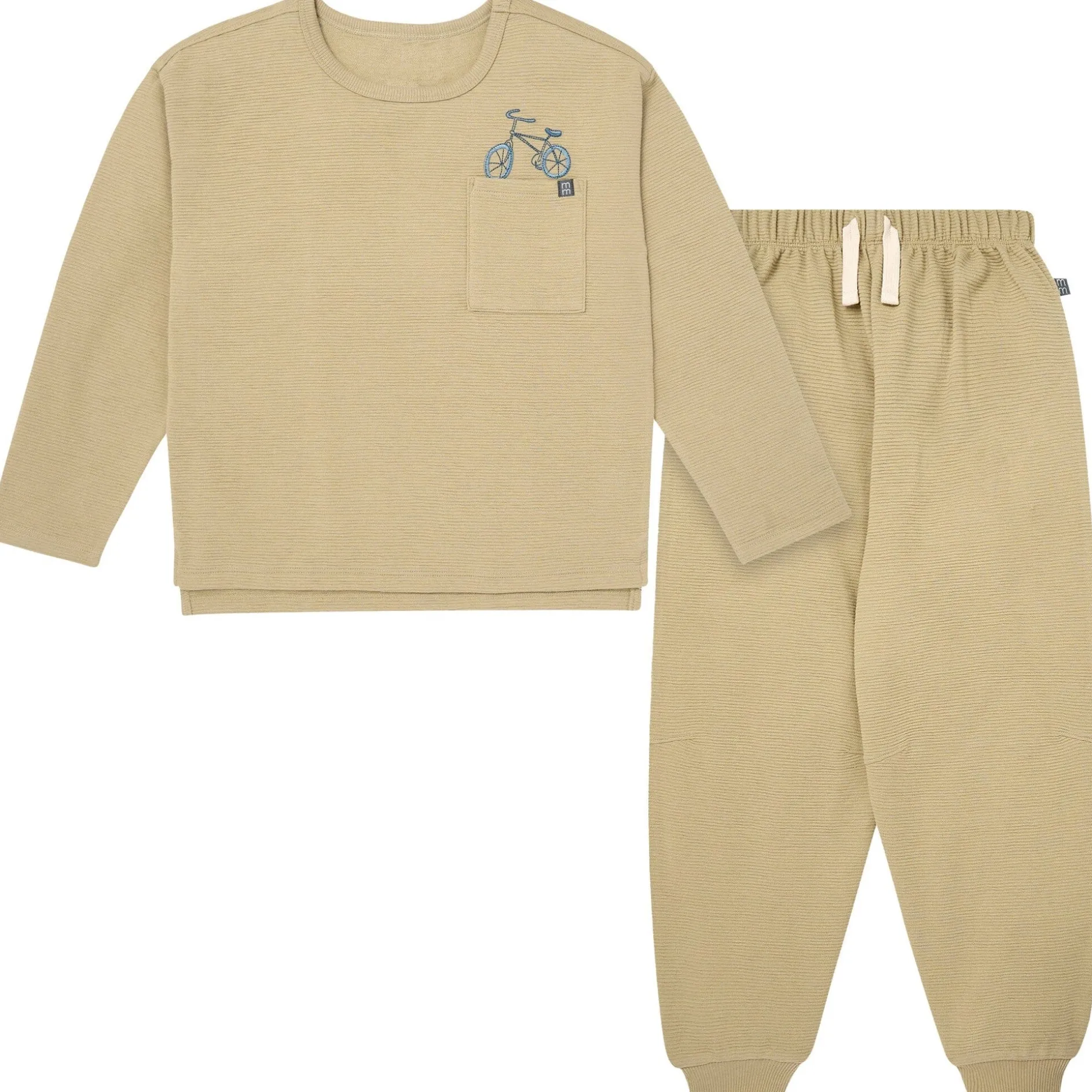 2-Piece Boys Olive Grey Bicycle Long Sleeve T-Shirt and Jogger Set