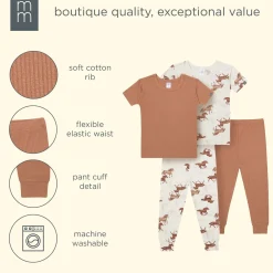 4-Piece Boys Wild Horses Viscose Snug Fit Pajama Set