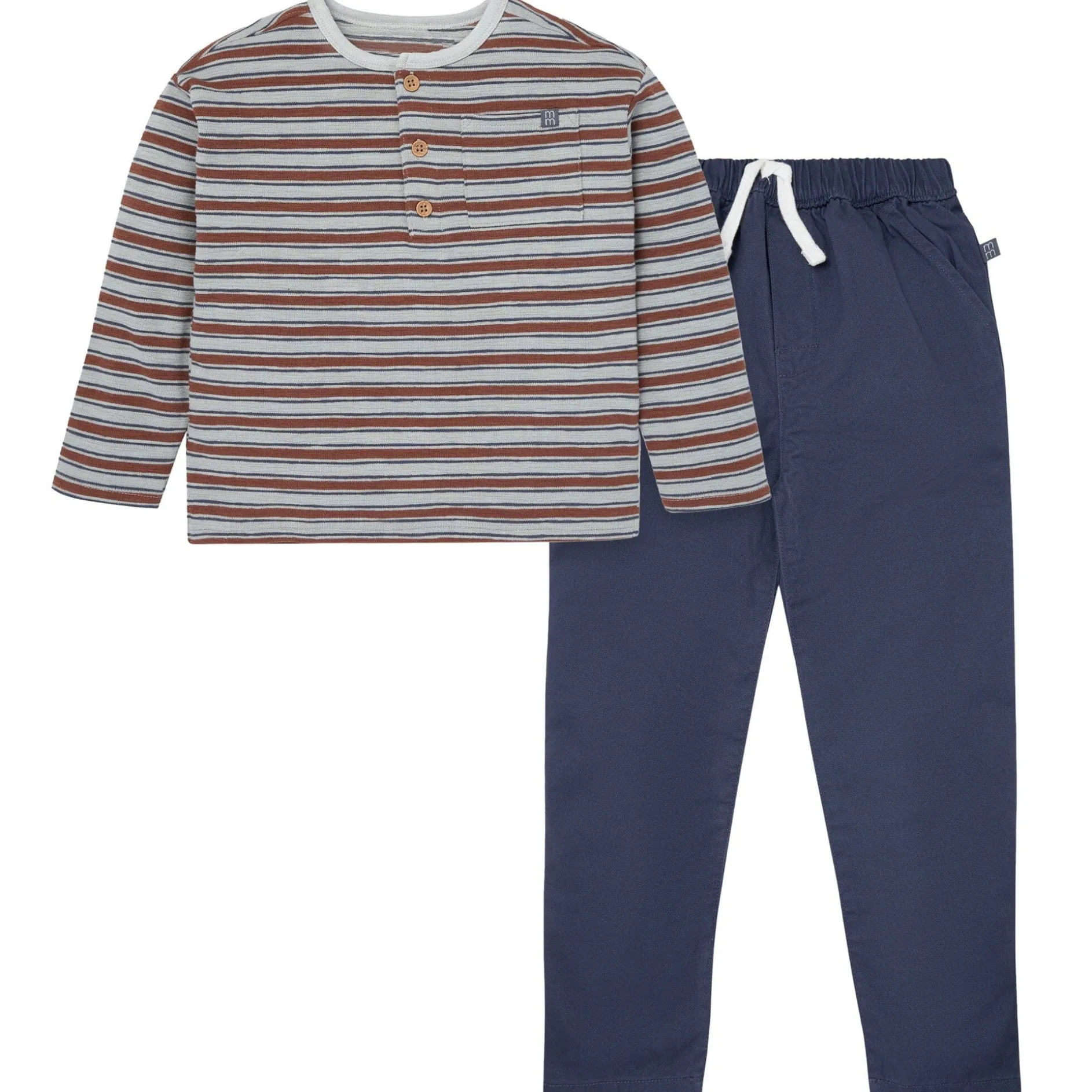 2-Piece Boys Wrought Iron Stripe Henley Top and Pant Set
